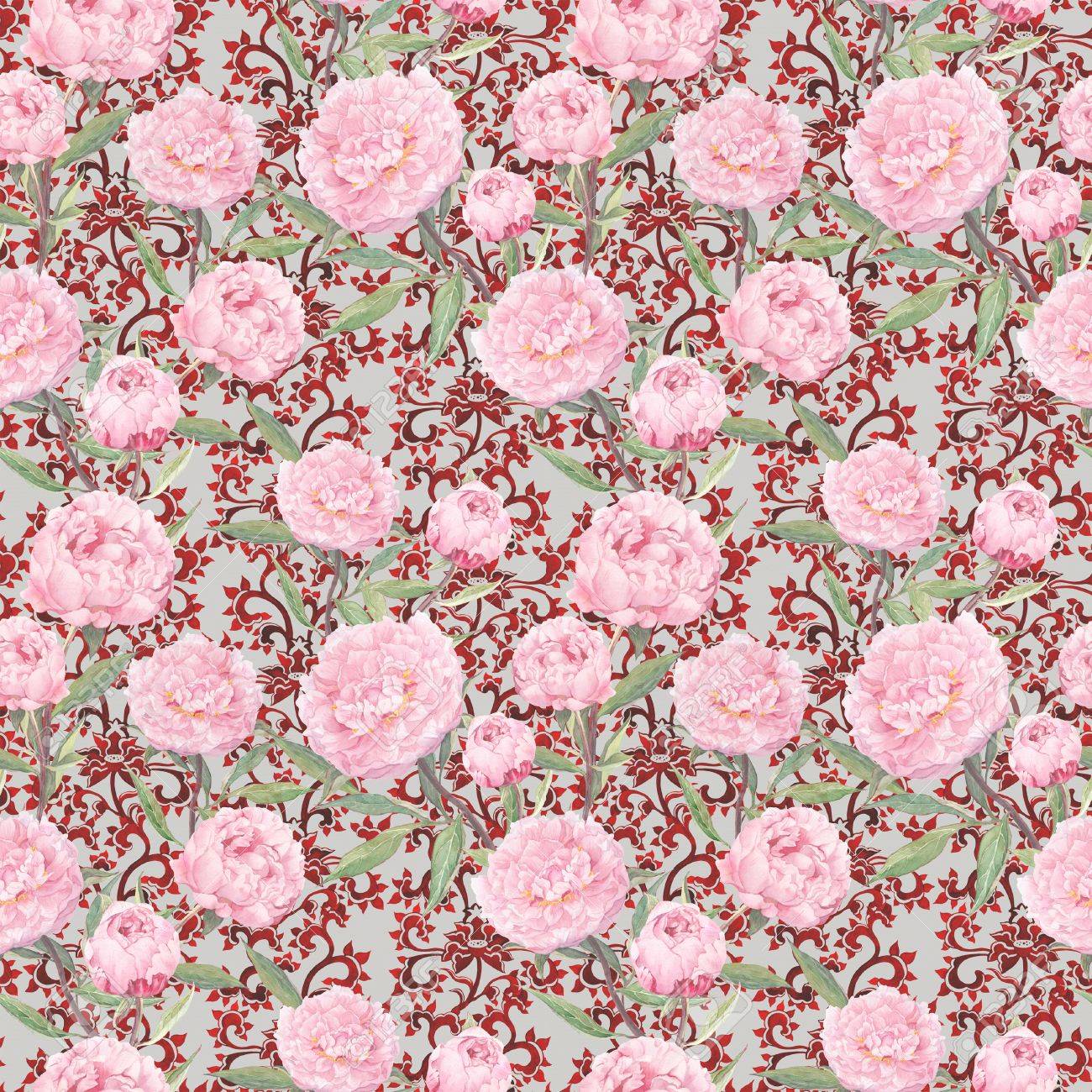 Pink Peony Flowers Floral Repeating Wallpaper Decorative
