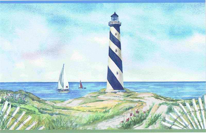 Blue Coastal Lighthouse Wallpaper Border
