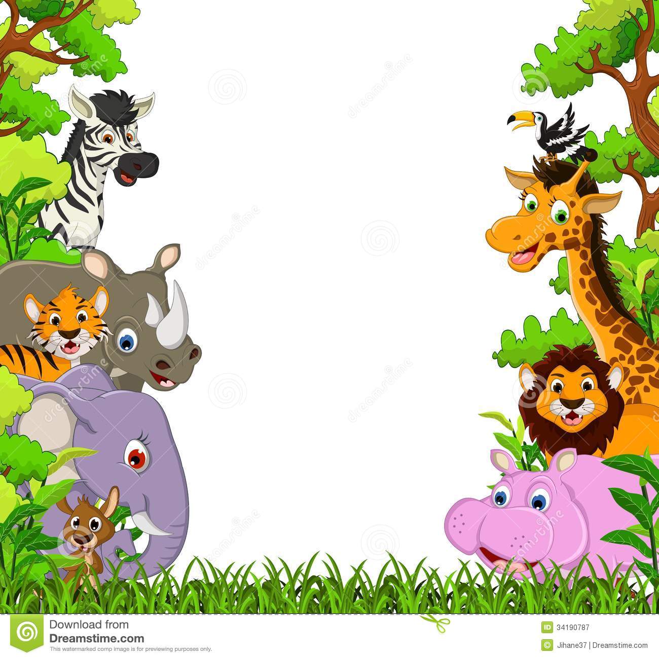 Jungle Background With Animals Cartoons