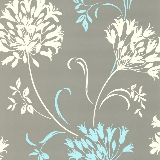Light Gray Floral Silhouette Wallpaper Contemporary