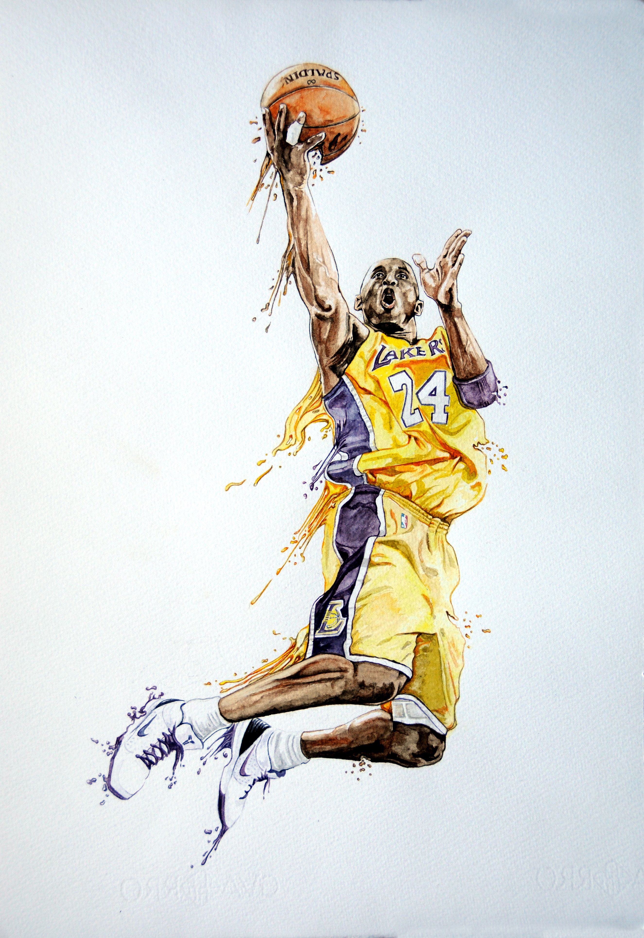 Ken Karl Sports Art On Kobe Bryant Watercolour