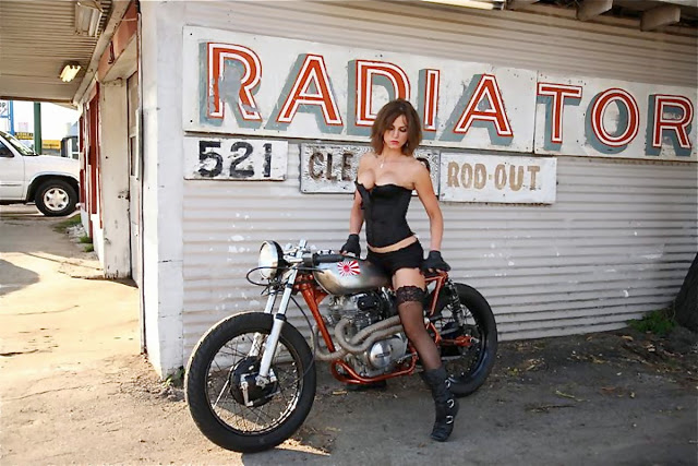 Pretty Girl In Lingerie On Custom Cafe Racer Motorcycle Wallpaper