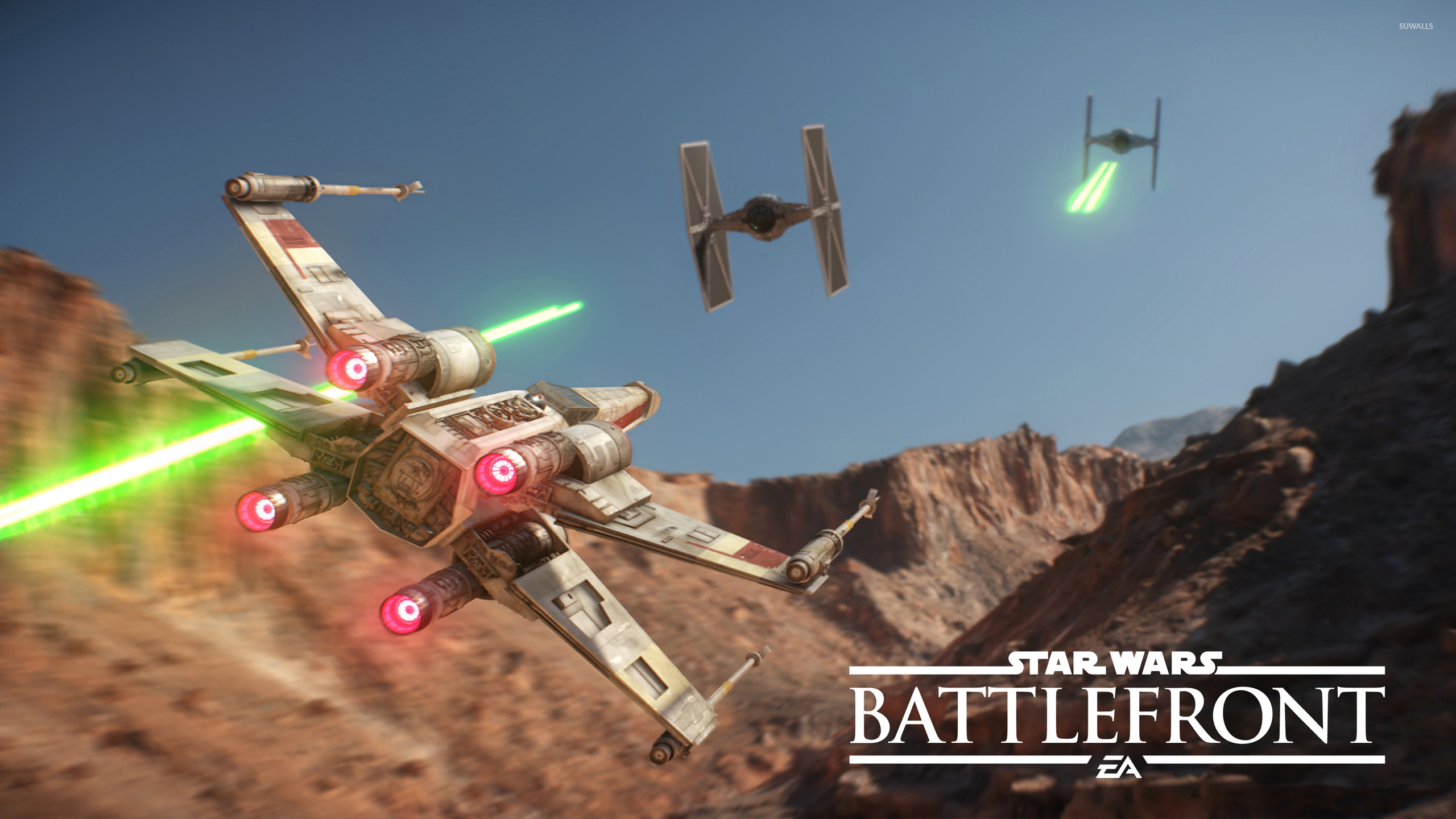 X Wing Chasing Tie Fighters In Star Wars Battlefront Wallpaper