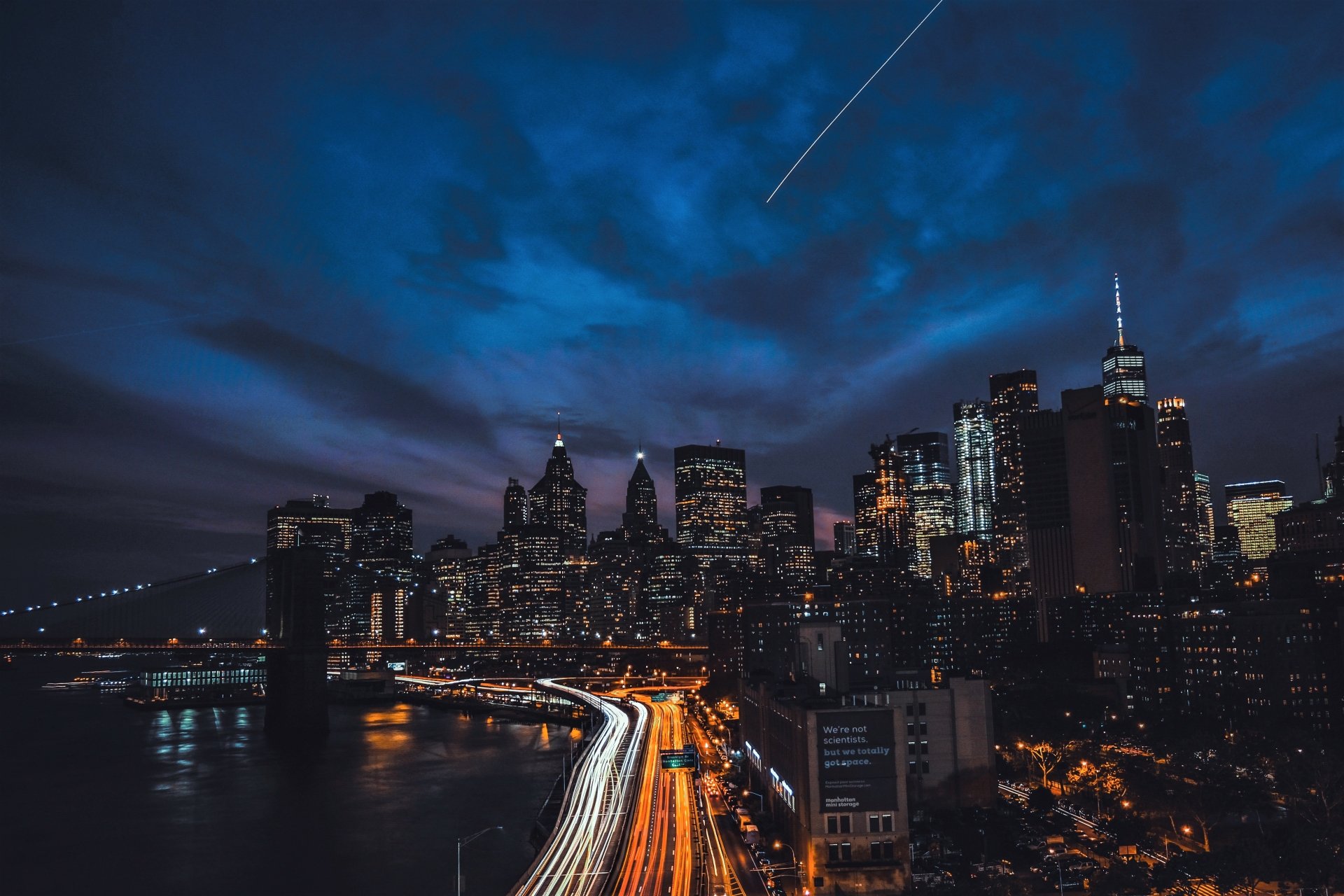 Time Lapse Bridge Skyscraper Meteor Light Night City Man Made New York 4k Ultra HD Wallpaper