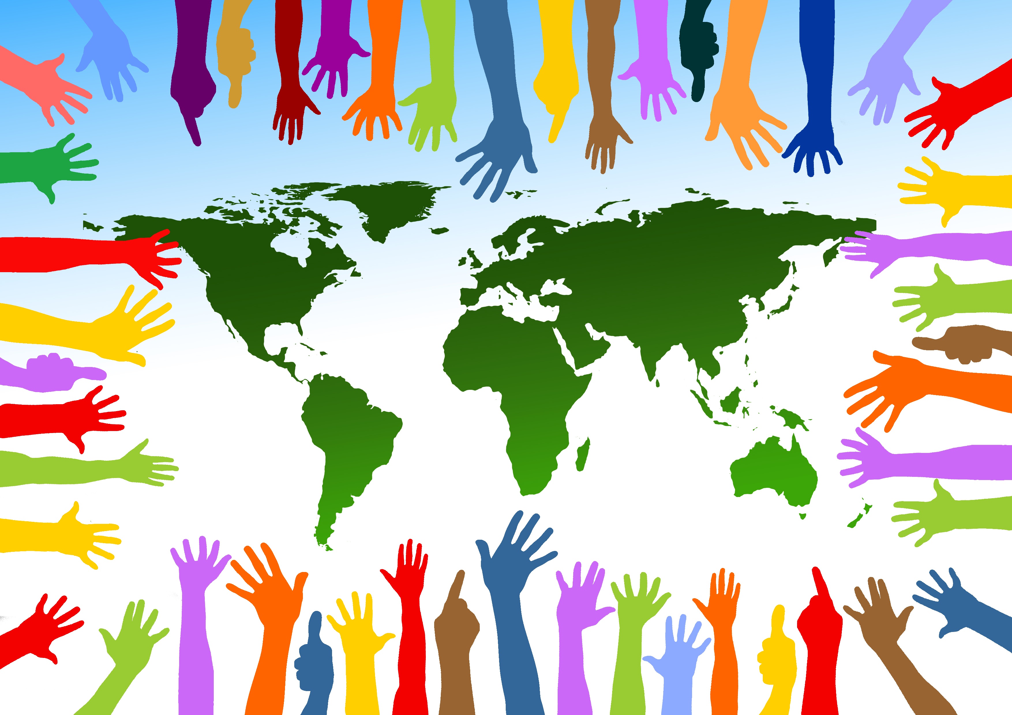 Colored Hands On The Background Of A Globe Means Cooperation