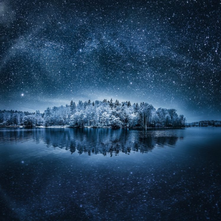 night Landscape Winter Stars Nature HD Wallpapers Desktop