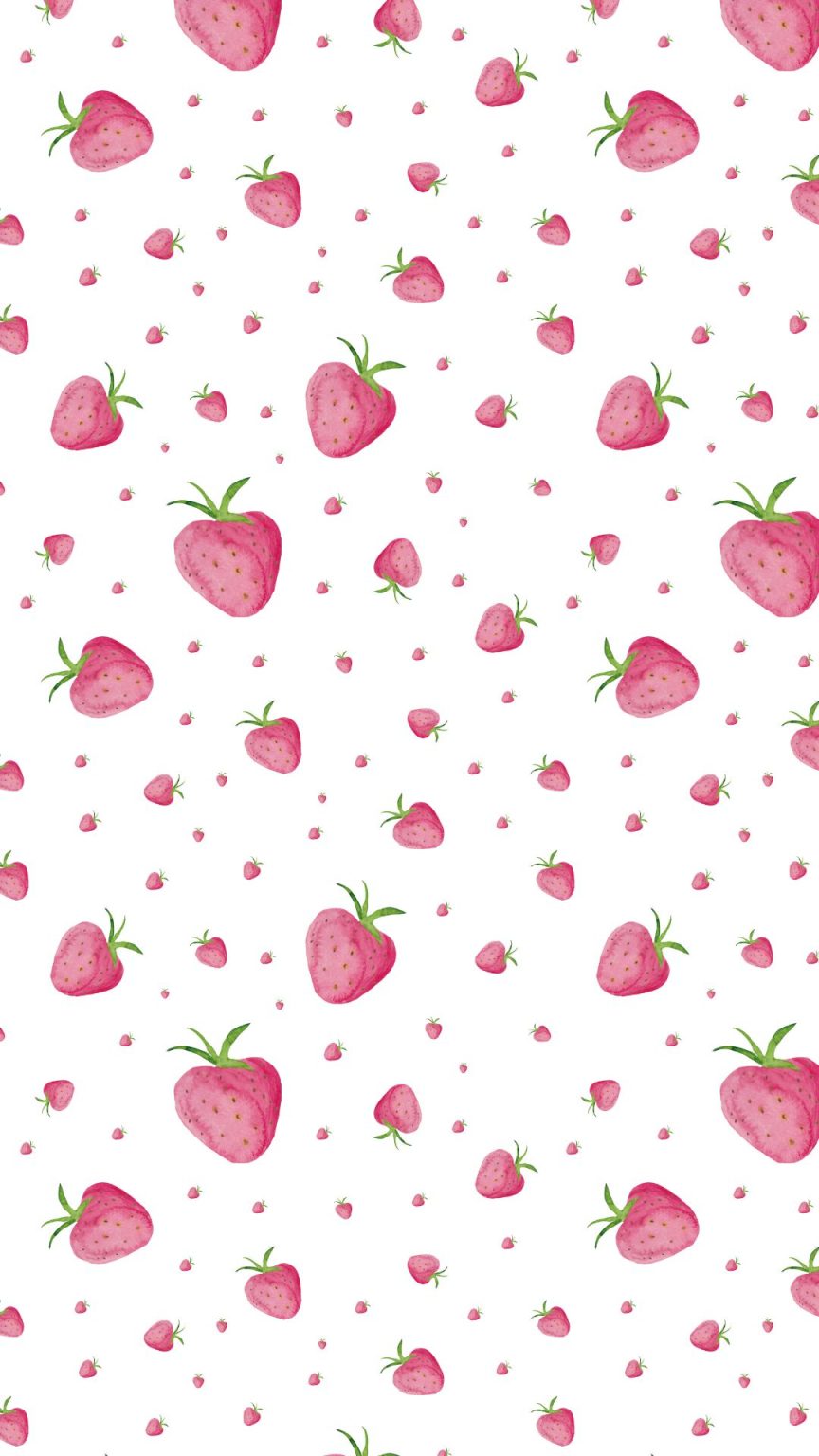 Whimsical Cute Pink Strawberries With White Aesthetic Strawberry Wallpaper