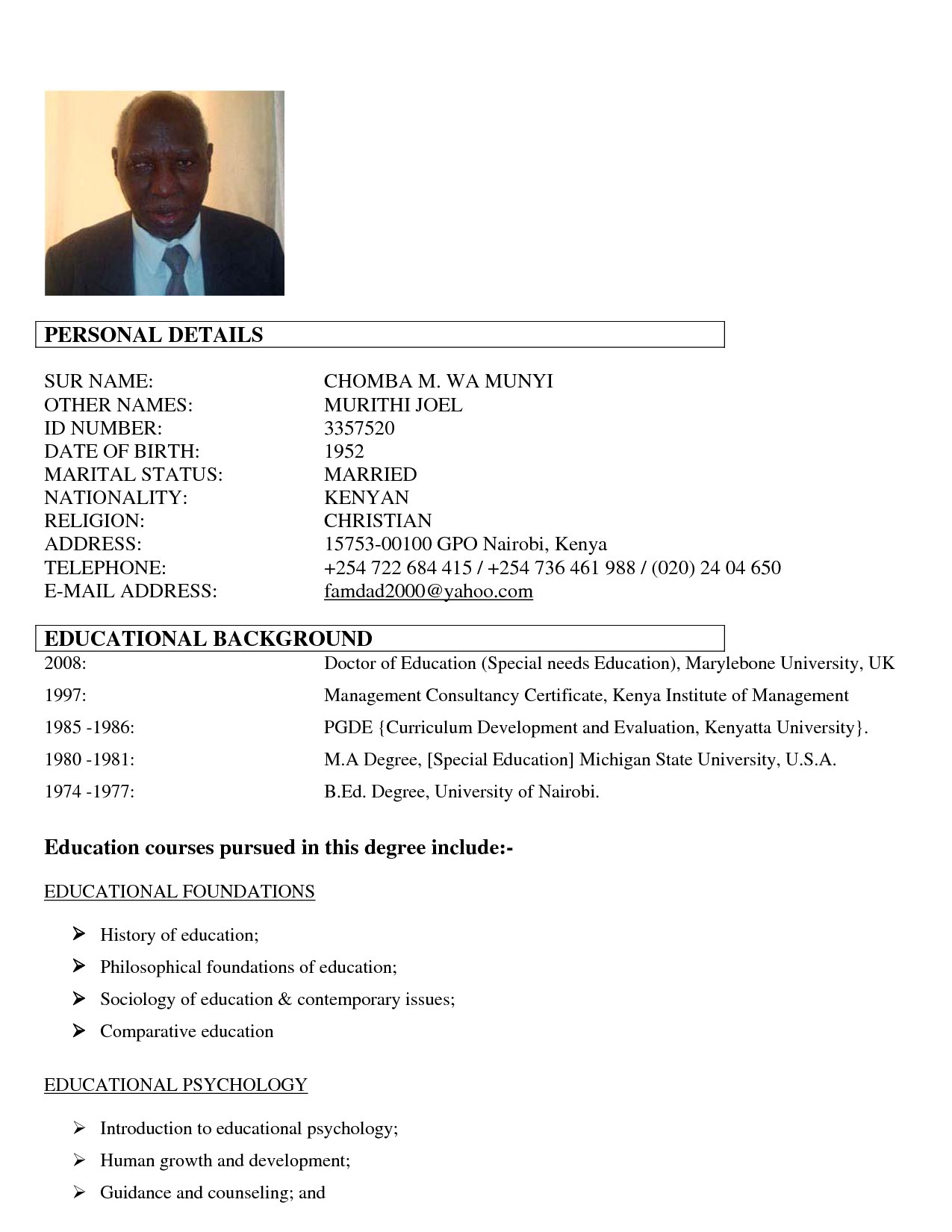 Sample Resume Educational Background Example 2nd Grade Creative