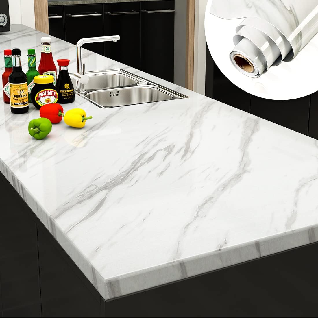 Yenhome Inch White Marble Contact Paper For Countertops Waterproof Self Adhesive Wallpaper