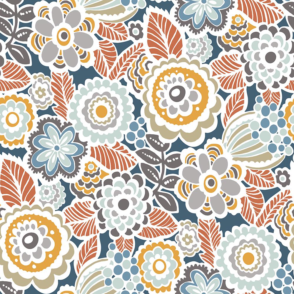 Navy Floral Wallpaper