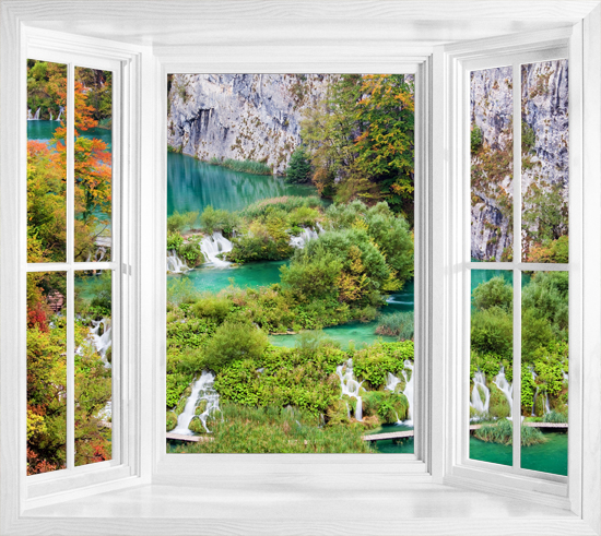 Wim77 Stunning Landscape Scene With Waterfalls Lakes Window
