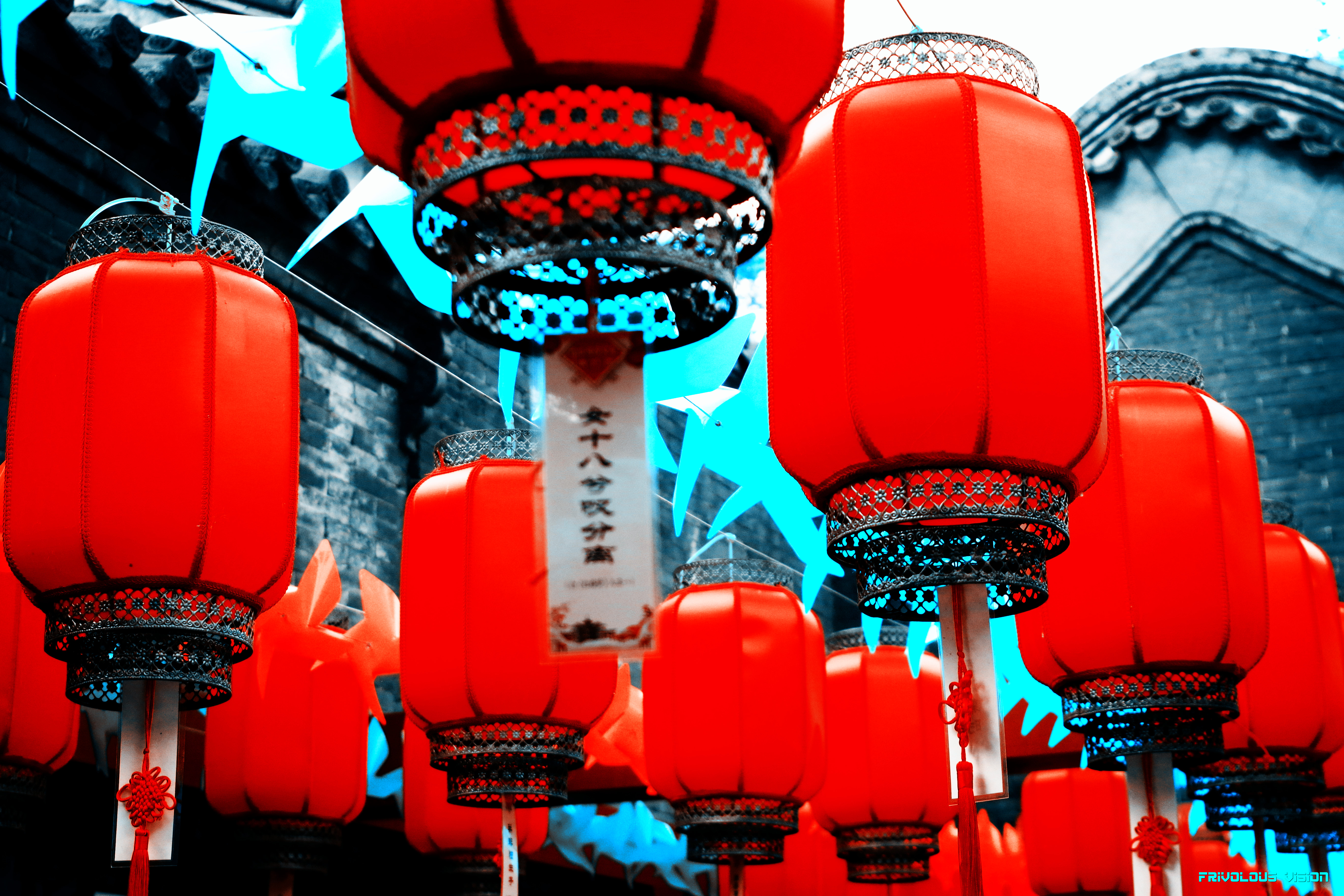 Chinas Wind Lantern Asia Red Cyan Wallpaper   Resolution5472x3648