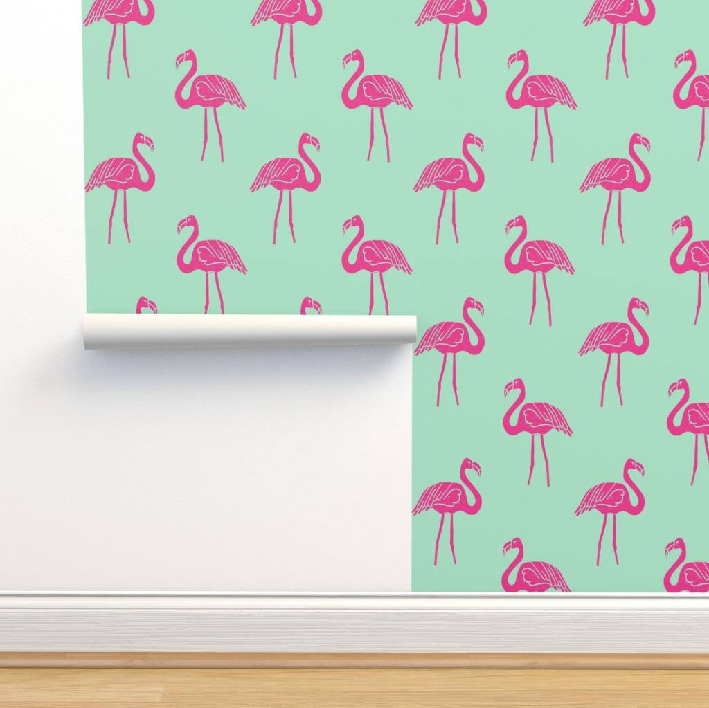 Flamingo Fabric Simple Tropical Wallpaper Spoonflower