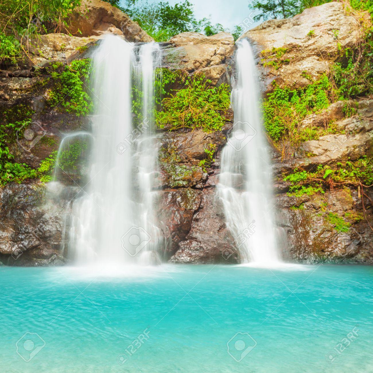 Beautiful Waterfall In Tropical Rainforest Stock Photo Picture