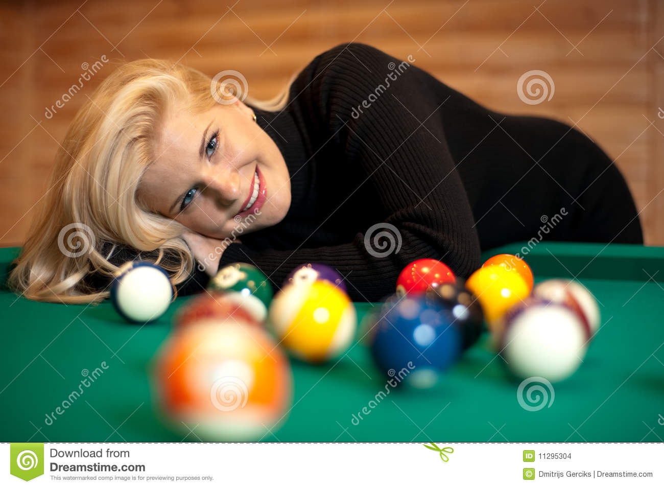Pretty Blond Girl With Billiard Balls Stock Image Image