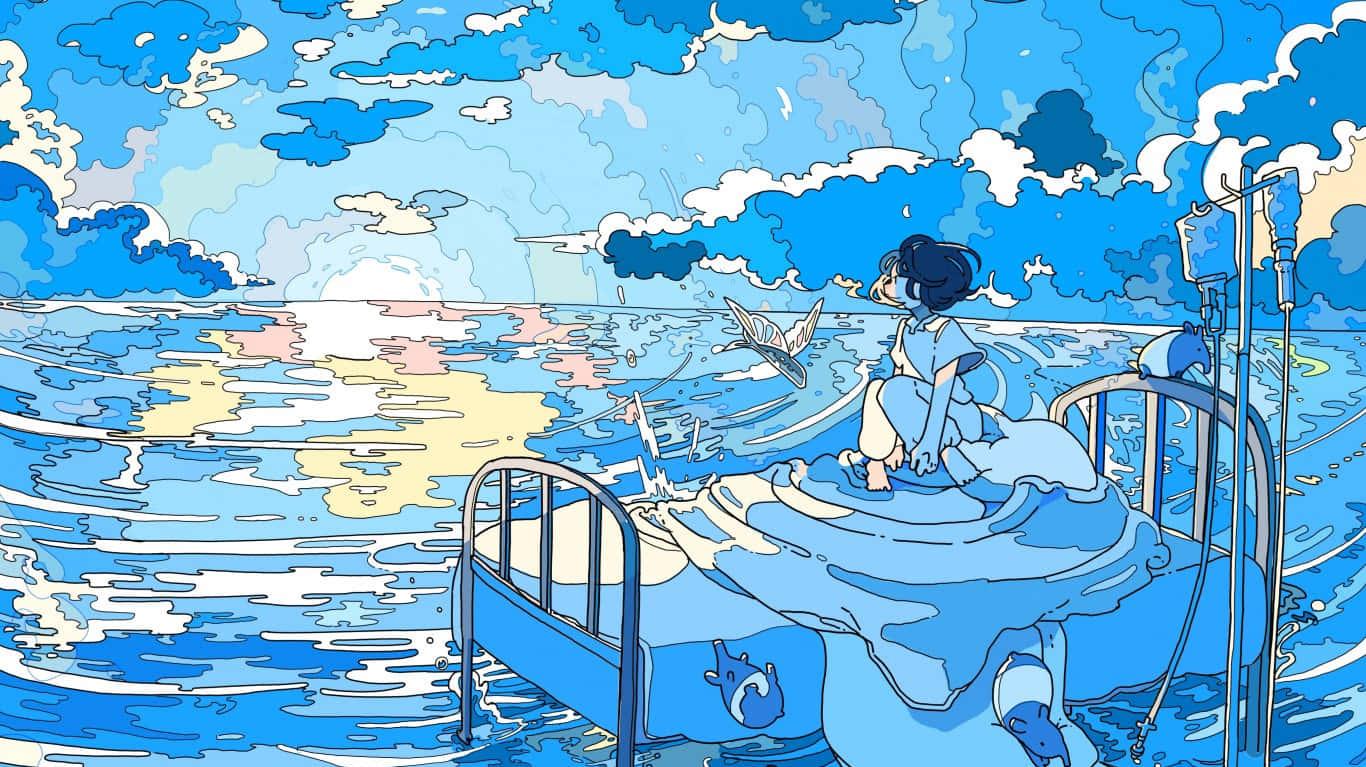 Blue Anime Background Nara Lalana In Bed On The Ocean