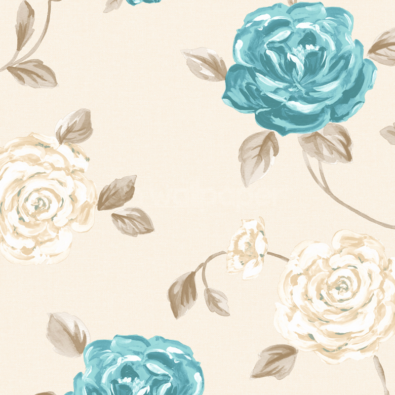 Muriva Fleur Floral Blue Beige Wallpaper