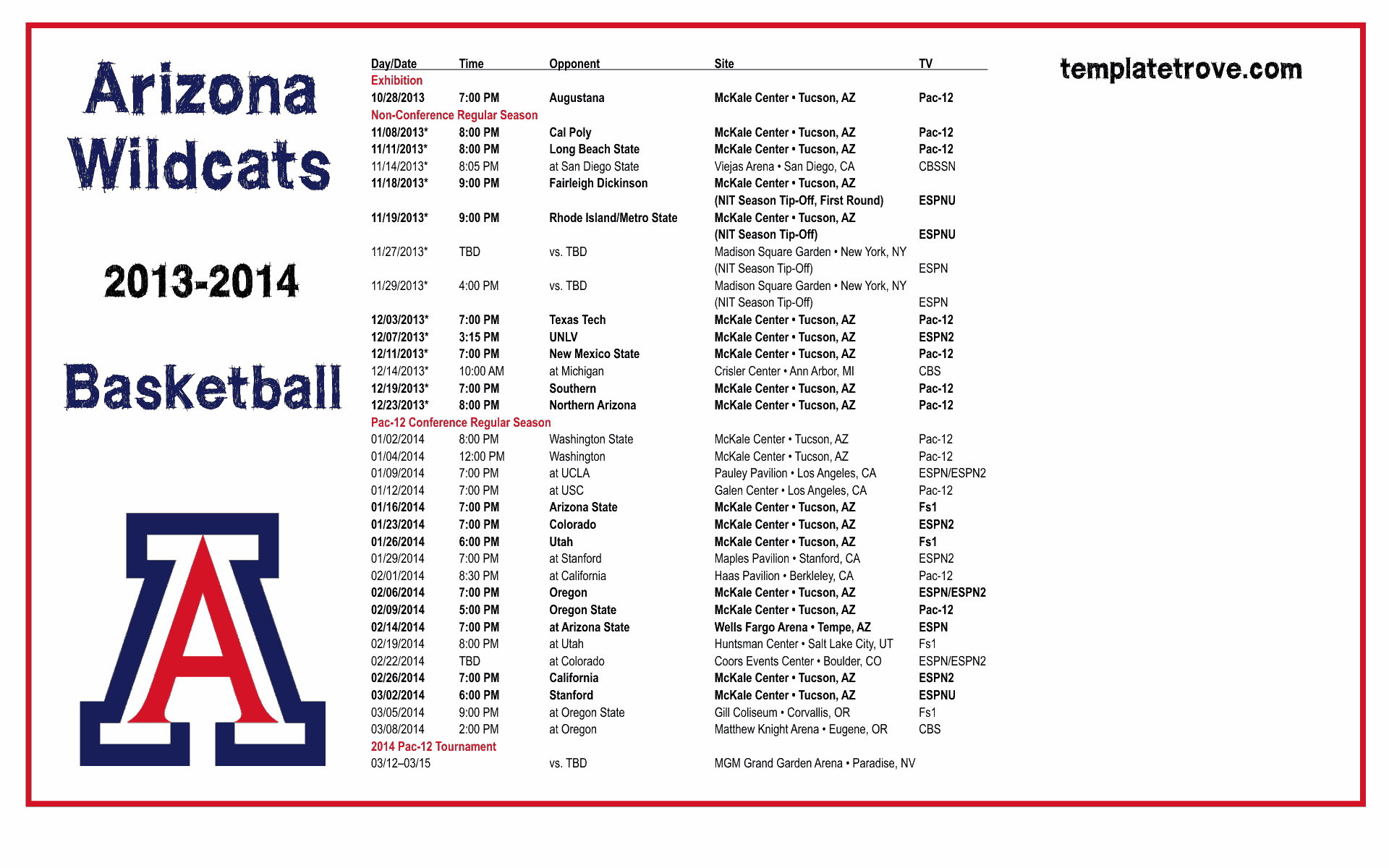 University of Arizona 2013 2014 Basketball Schedule 1920x1200gif 1920x1200