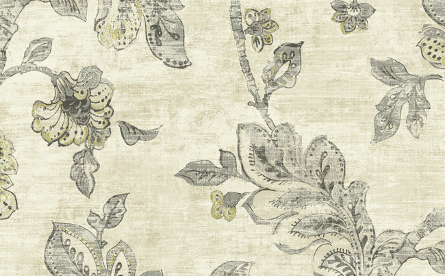 Jacobean Floral Wallpaper In Greens Neutrals And Metallic Design By