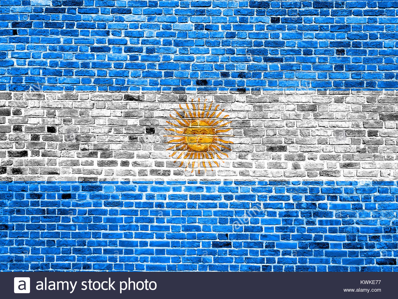 Flag Of Argentina Painted On Brick Wall Background Texture Stock