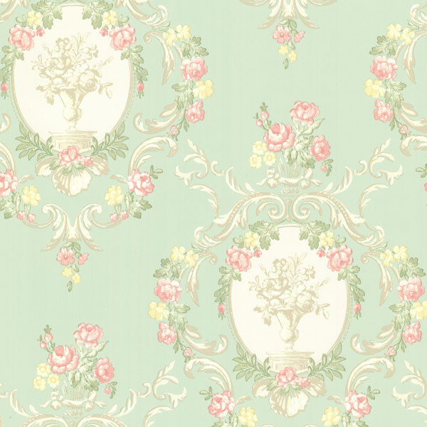 Maybelle Mint Cameo Damask Wallpaper Traditional By