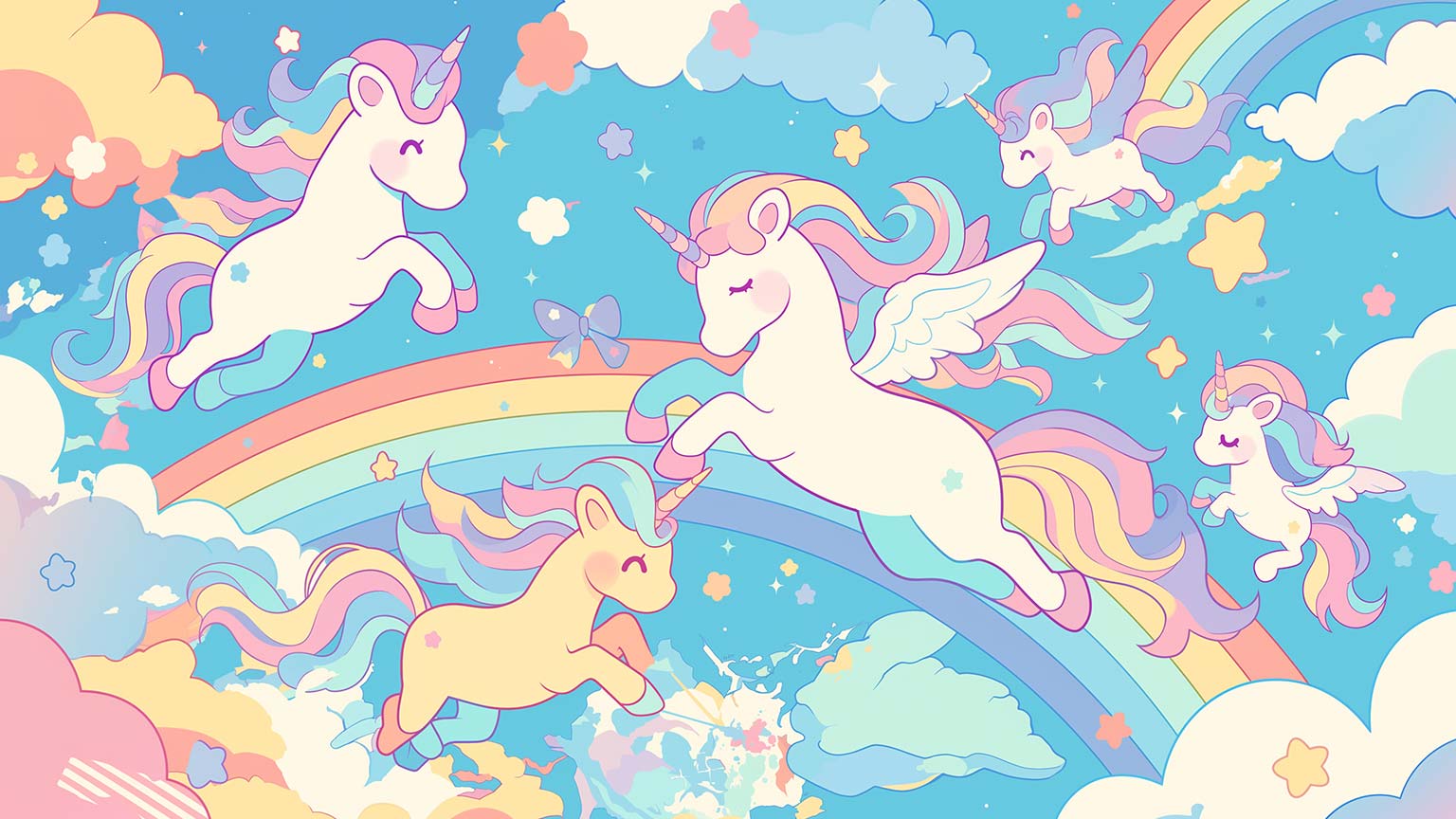 Cute Unicorns Rainbows Sky Happy Desktop Wallpaper Pre