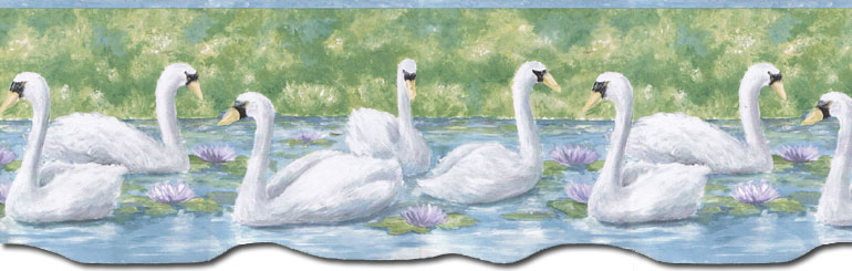 Details about Die Cut SWAN LAKE WATER LILY Wallpaper Border PT24020B 770x245