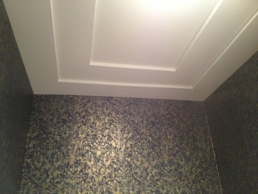 Classic Trendy Wallpaper Paired With A Tray Ceiling Design Yelp