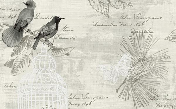 Birds and Butterfly Wallpaper in Black and Beige design by Seabrook Wa