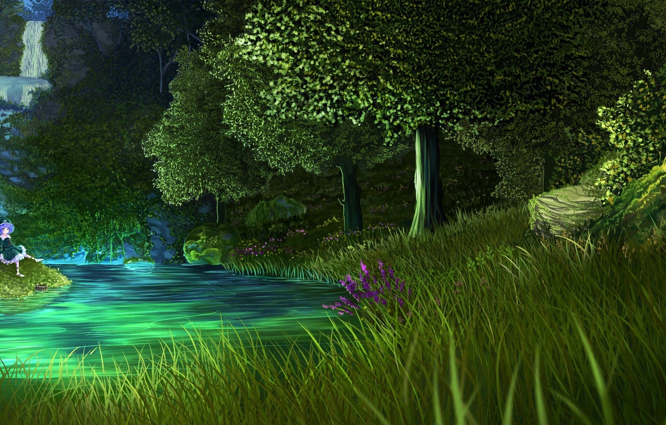Wallpaper Girl Landscape Nature Waterfall Anime Art Touhou