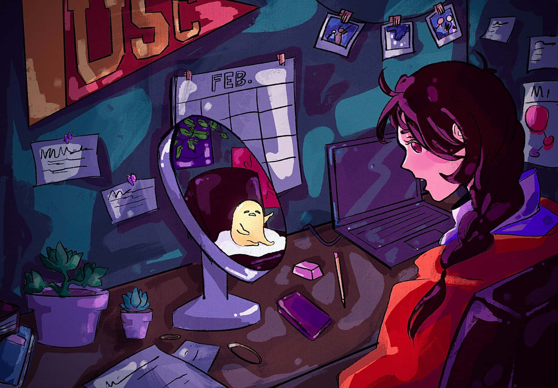 A Girl Sitting At Desk Wallpaper