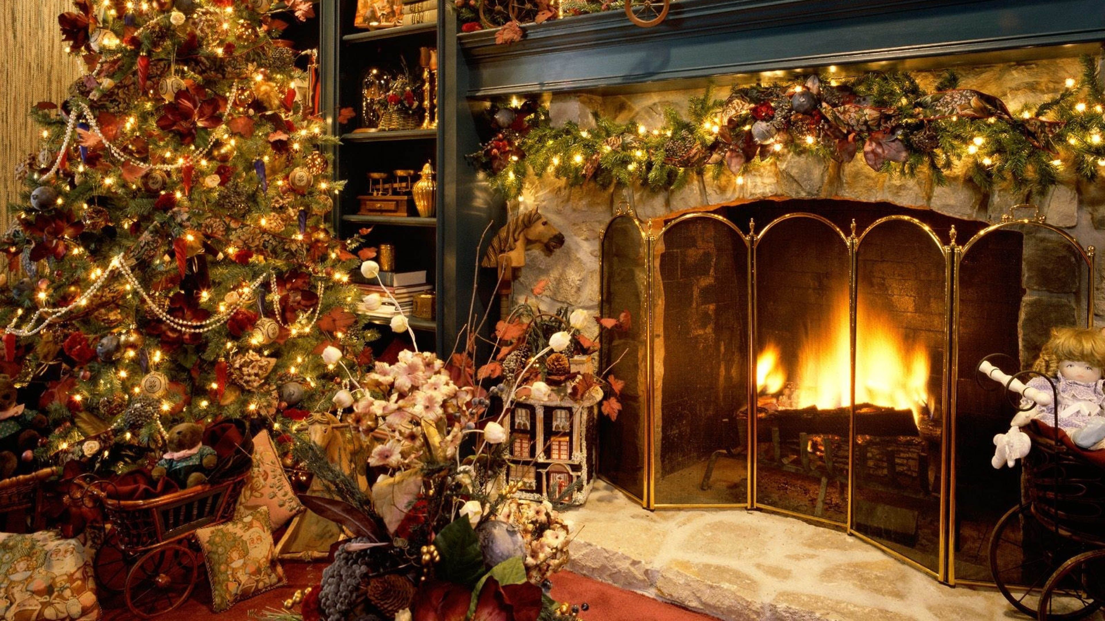 Christmas Fireplace Wallpaper Tree