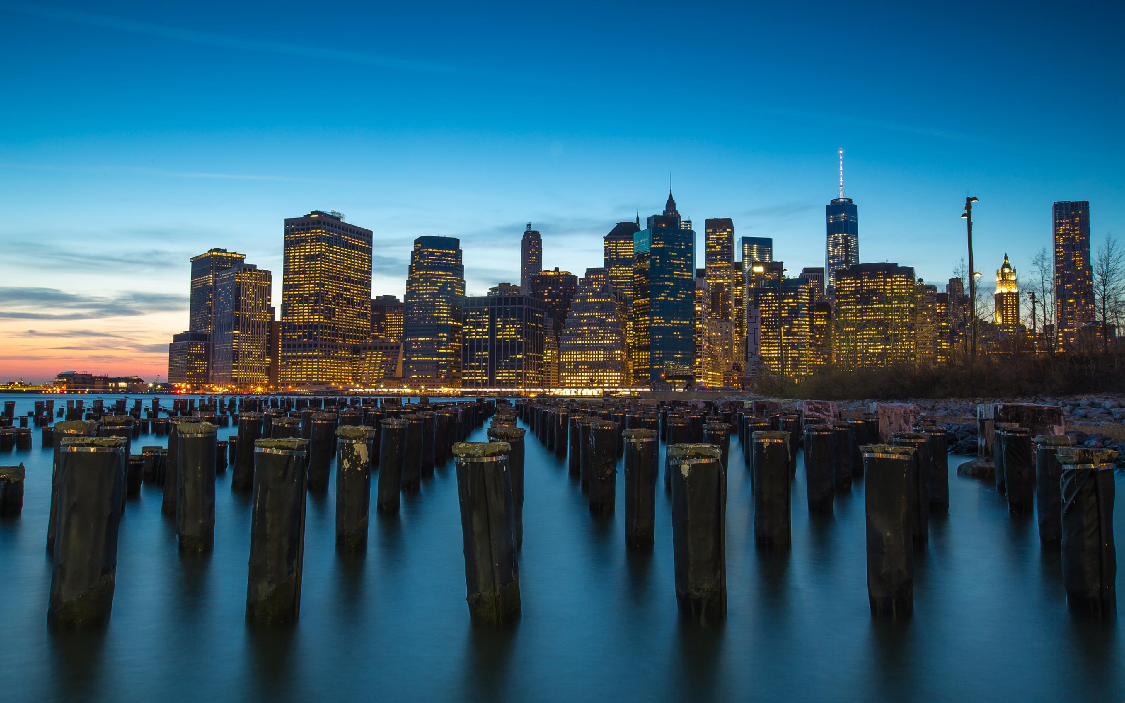 The Port Manhattan New York City Sunset Dusk Landscape 4k Ultra HD