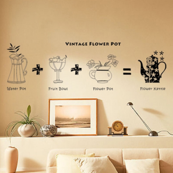 All matching Removable Wallpaper Wall Stickers with Retro Flower Pot 600x600