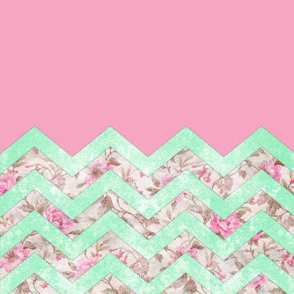 Girly Mint Green Pink Floral Block Chevron Pattern Art Print By