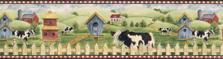 Details About Country Cow Farm Birdhouse S Wallpaper Border Afr7123