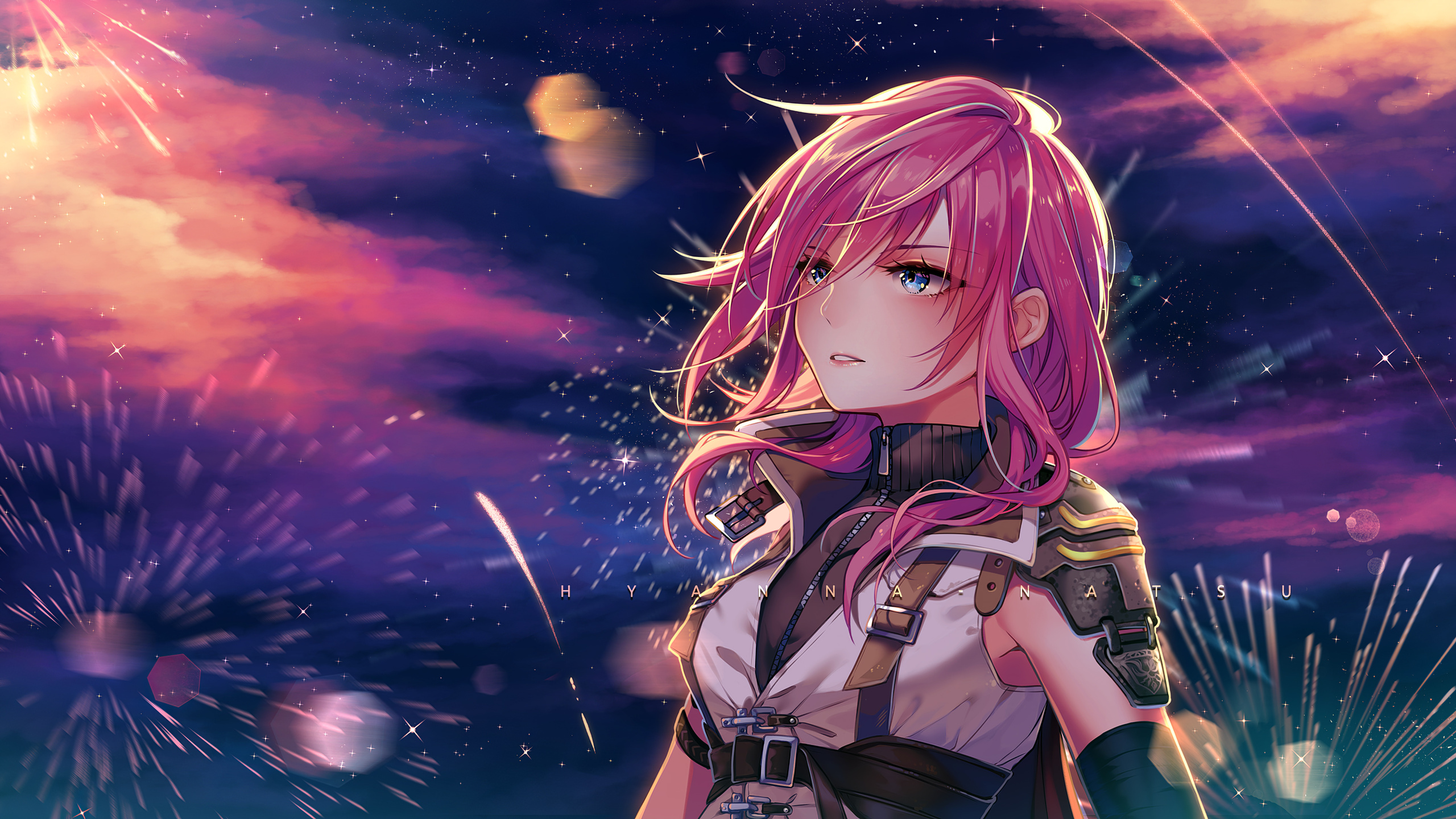 Anime Girl Pink Hairs Looking Away 4k 1440p Resolution HD Wallpaper