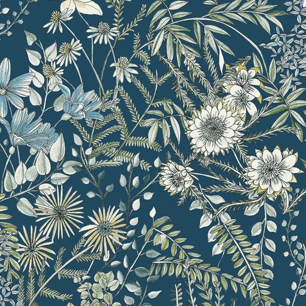 Full Bloom Navy Floral Wallpaper Sample