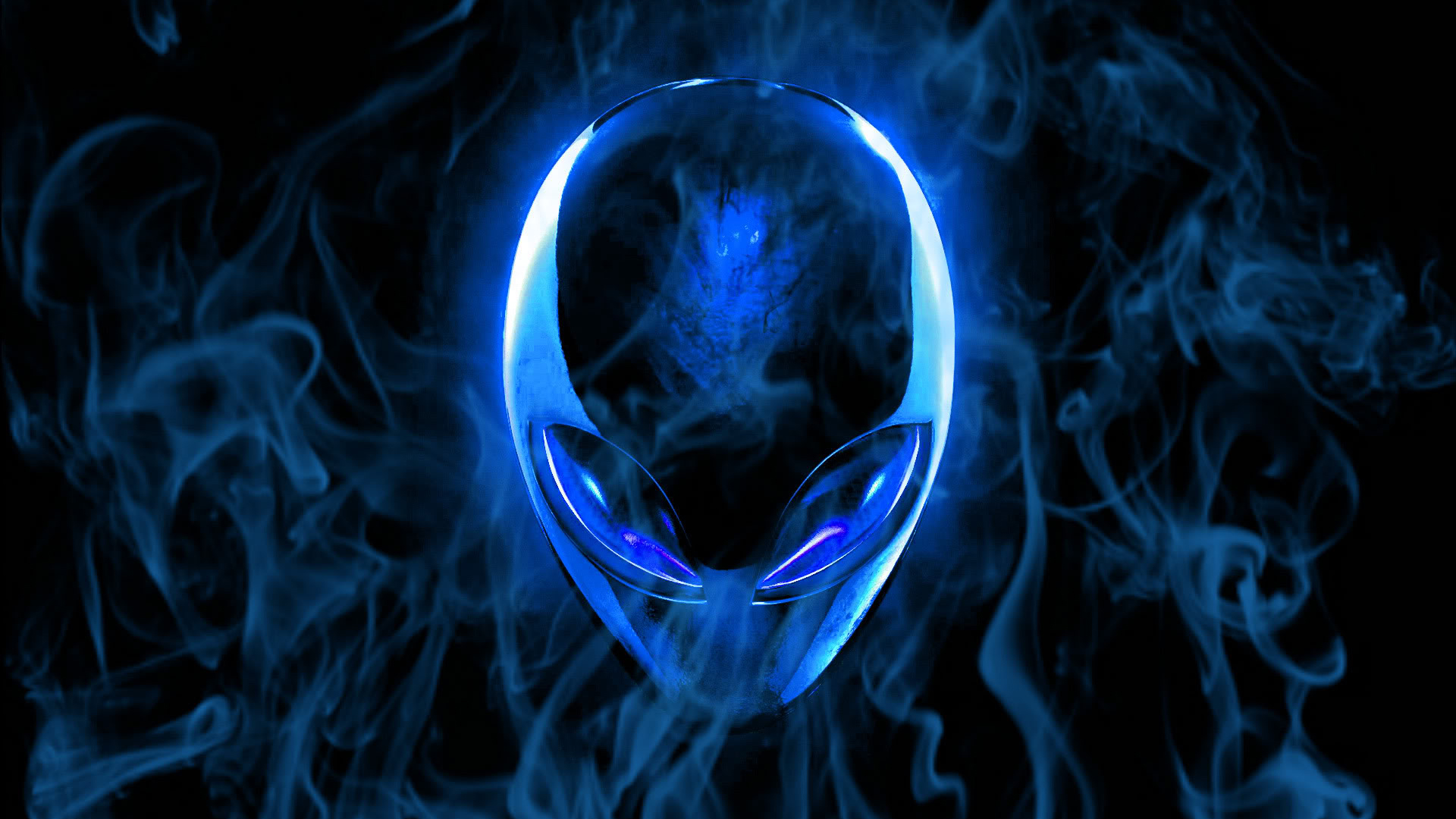 alienware dark blue logo smoky hd 1920x1080 1080p wallpaper