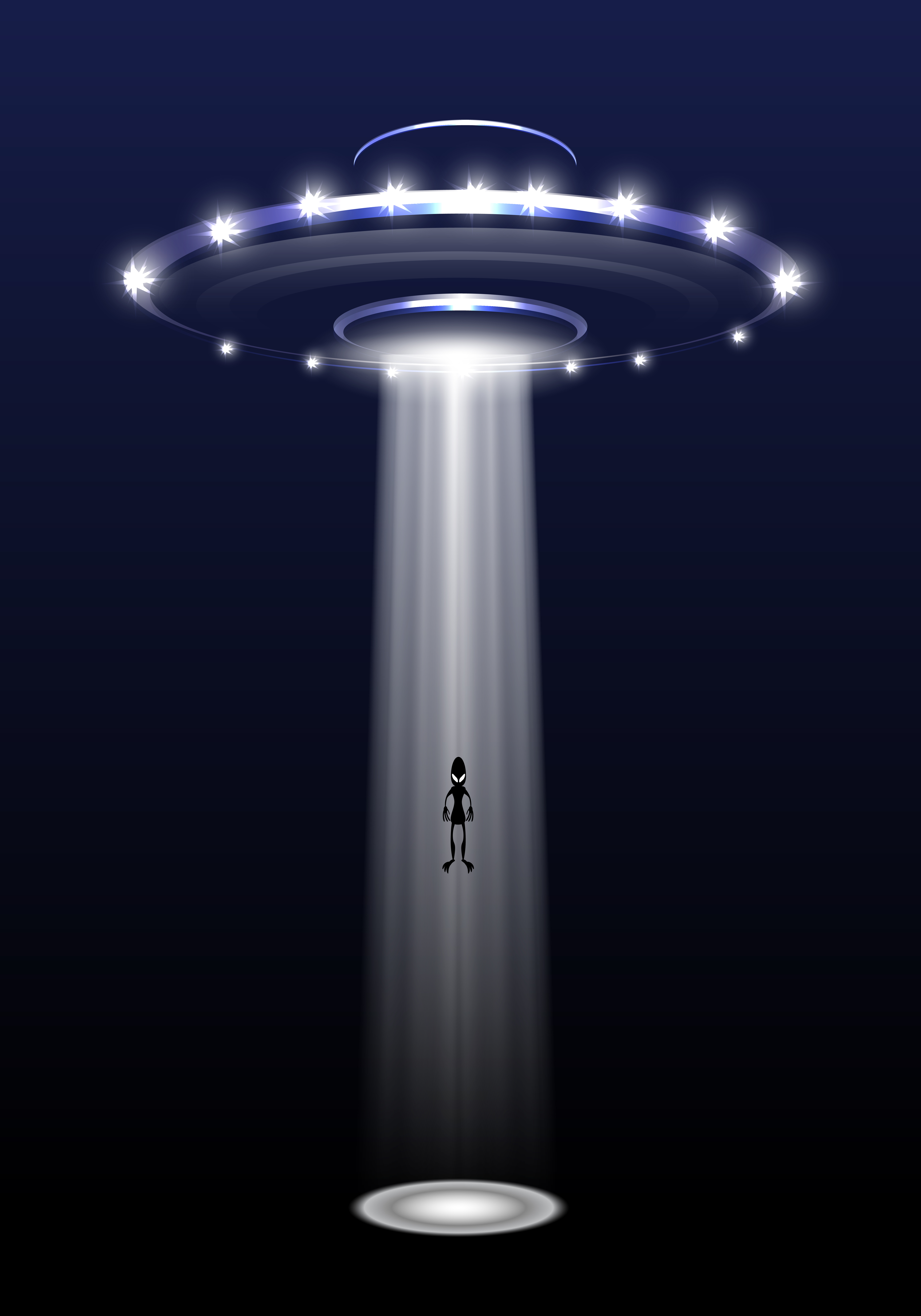 Ufo And Alien On Night Background Vector Illustration