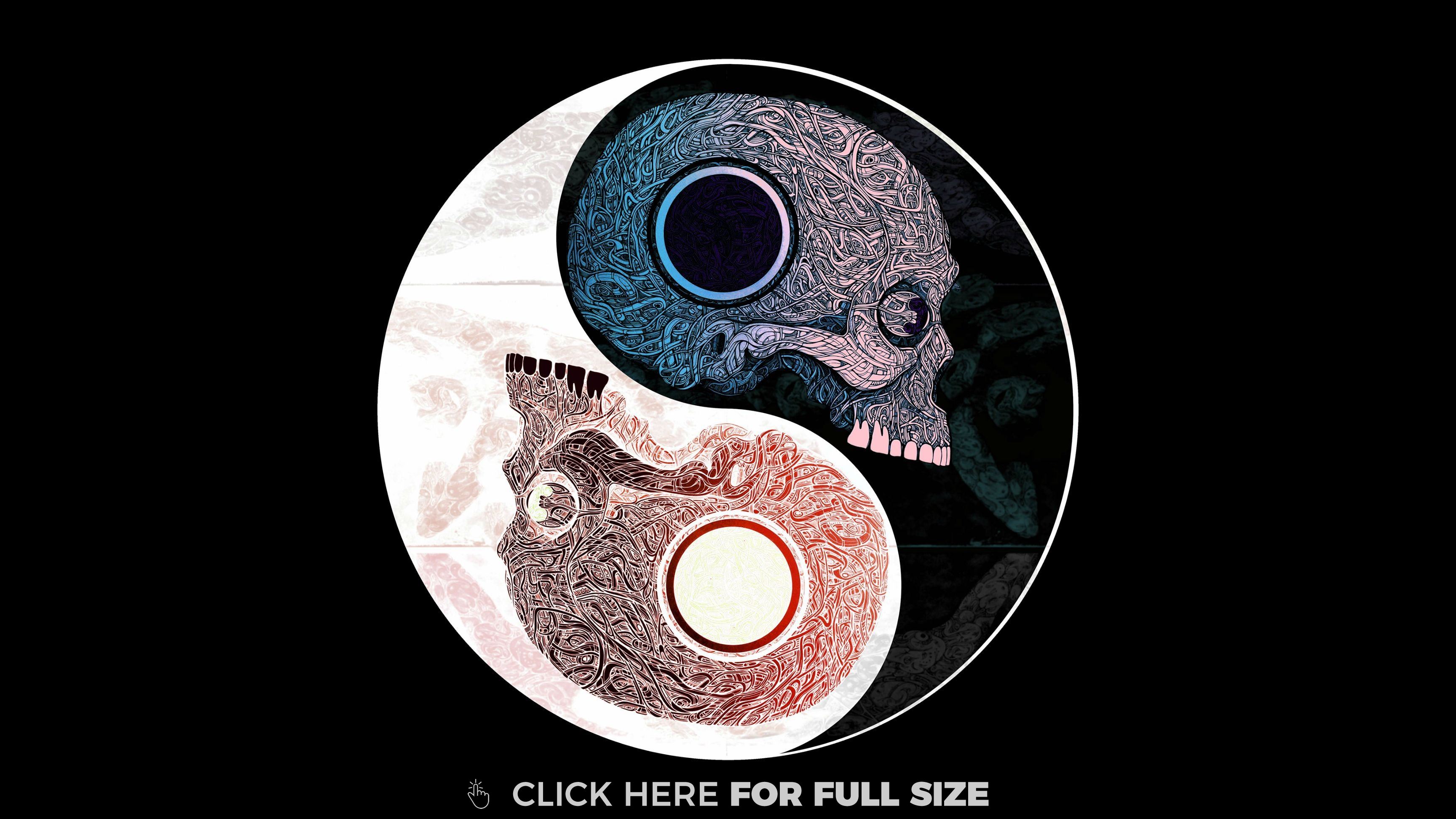 Skull Yin Yang 4K HD wallpaper