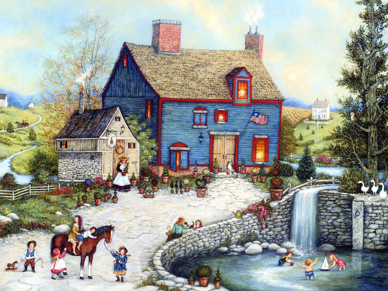 Folk Art Painting Americana Villages And Country Life No