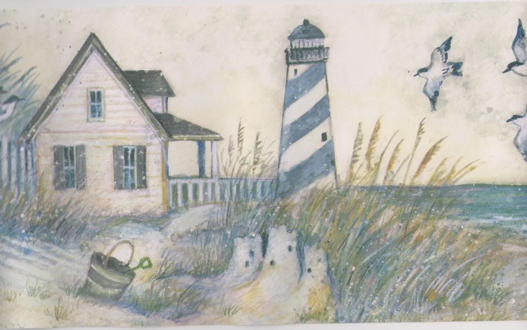 Scene Sailboats Lighthouses Watercolor Wallpaper Border Fp75434l