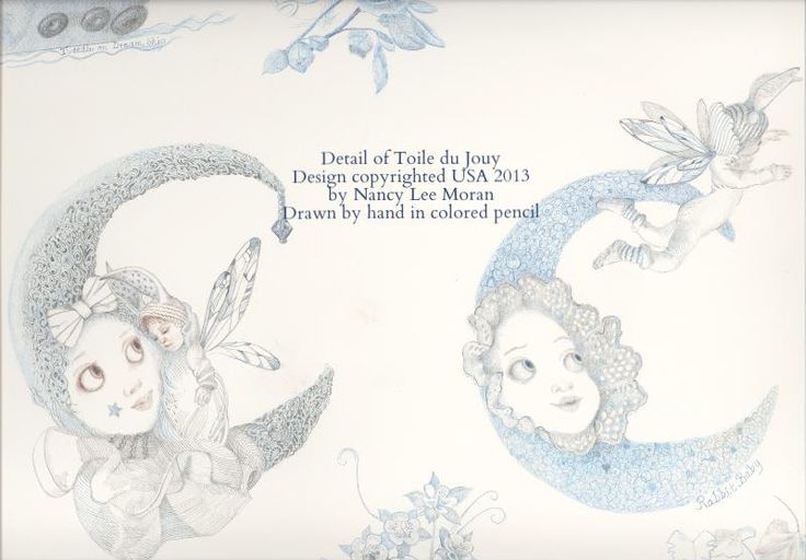 Rabbit Baby And Moon From A Decorative Toile De Jouy For Children
