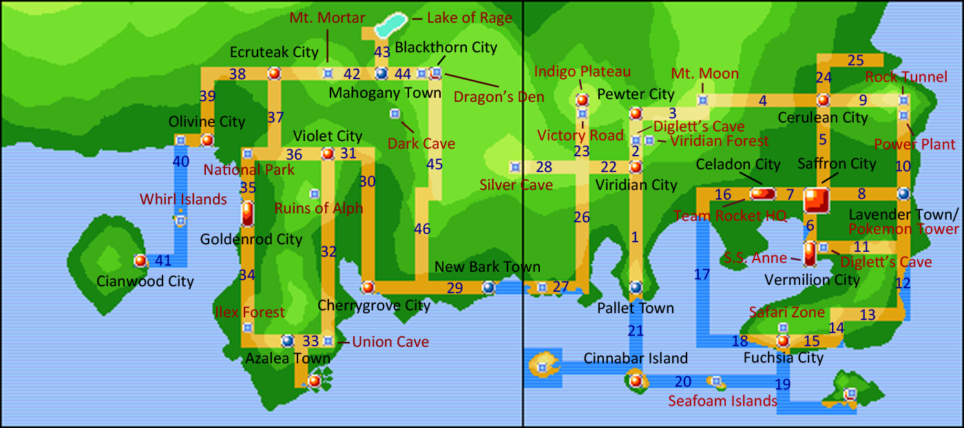 Map Of Johto Left And Kanto Right For Reference In Naming