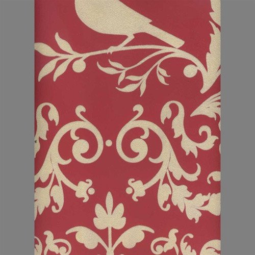 Velvet Flock Wallpapers Cream Peanut Red Deer Bird Damask Velvet