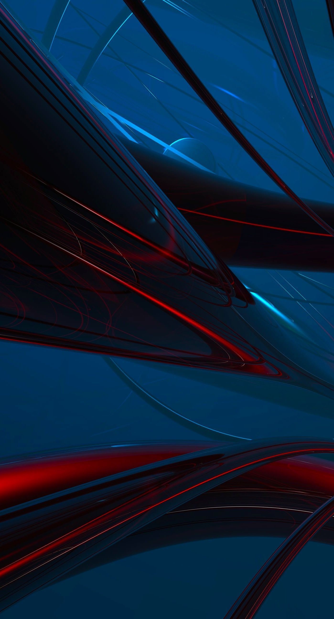 Abstract navy blue wallpaper with dynamic red and light blue accents