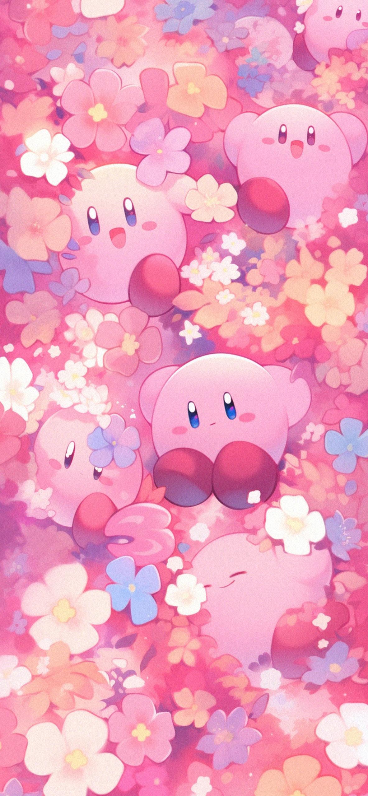 Kirby Playing Among The Flowers Art Wallpaper