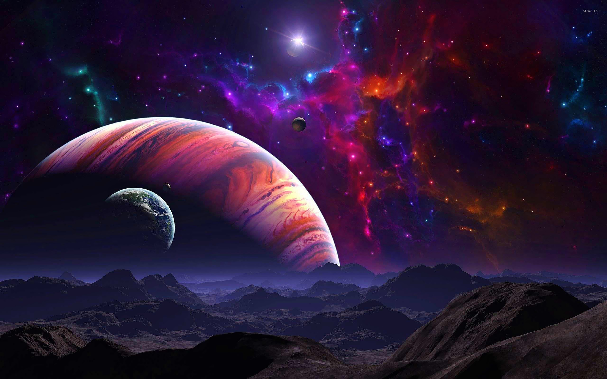 Purple Space Above The Mountains Wallpaper Fantasy