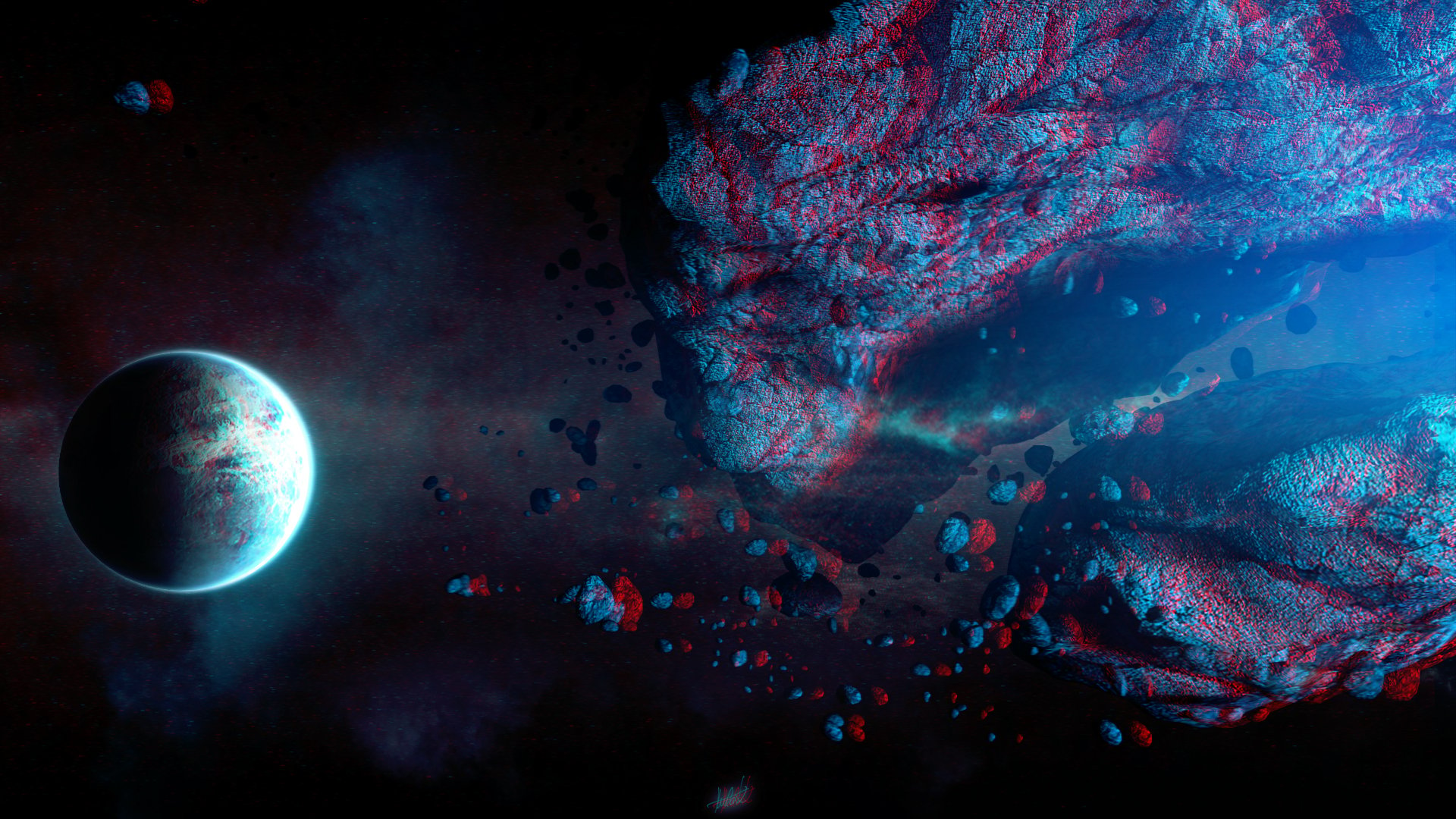 Download wallpaper Space redcyan full HD Too Close   Stereo 3D